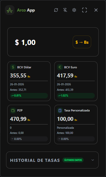 Interfáz de Arco App